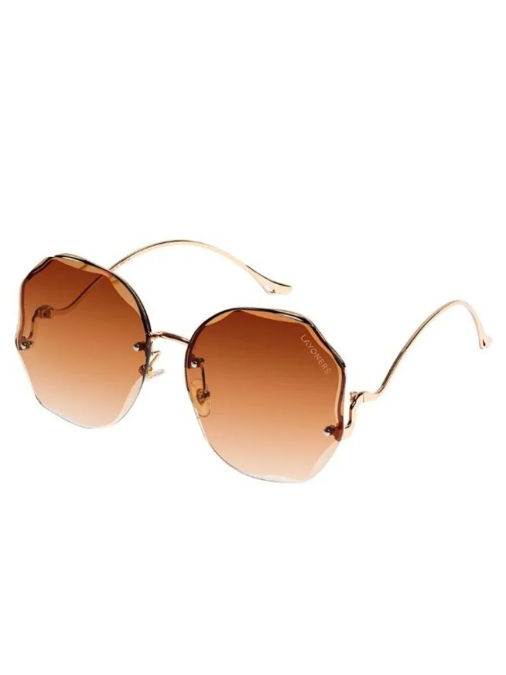 Brown Gradient Oversized Octagonal Sunglasses With Gold Frame